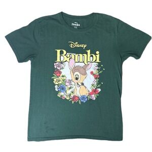 Disney Bambi Graphic Tee Forest Green Floral Print Size‎ L